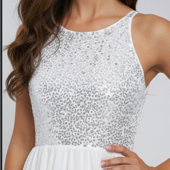 White French Contrast Sequin Chiffon Cami Dress - Picture 3 of 7